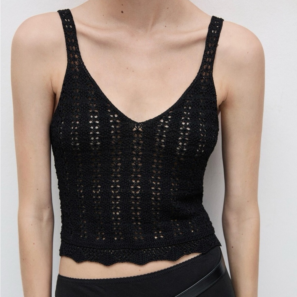Mango Black Crochet Camisole Top